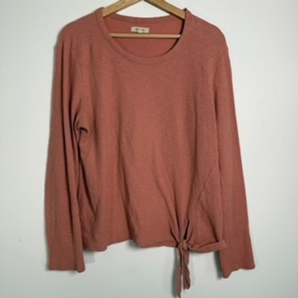 Madewell Side Tie Knot Top Womens Large Rose Pink Long Sleeve Cotton J4683 Boho - Picture 2 of 10